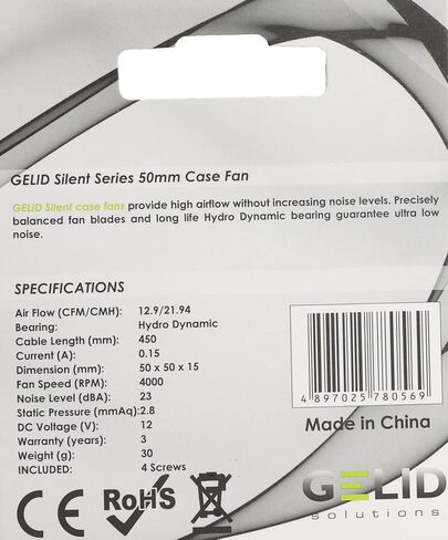 Gelid Solutions Silent 4 – 40mm Computer Fan, 3 Pin Molex, 40x40x10mm, Fan Speed: 4200RPM, Hydro Bearing, FN-SX04-42, Very Quiet, Noise Level 18.9 dBA, Color Black in Kuwait