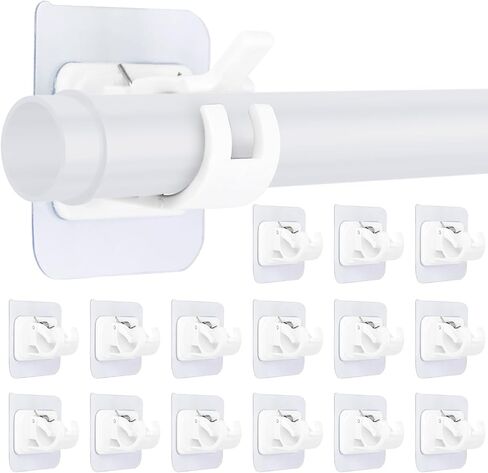 8Pcs No Drill Curtain Rod Brackets, Nail Free Curtain Rod Hangers Self Adhesive Curtain Rod Holders - Black Curtain Rod Hooks Adjustable Curtain Hangers for Bathroom Home Kitchen in Kuwait