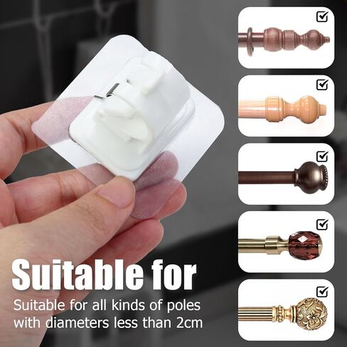 8Pcs No Drill Curtain Rod Brackets, Nail Free Curtain Rod Hangers Self Adhesive Curtain Rod Holders - Black Curtain Rod Hooks Adjustable Curtain Hangers for Bathroom Home Kitchen in Kuwait