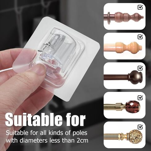 8Pcs No Drill Curtain Rod Brackets, Nail Free Curtain Rod Hangers Self Adhesive Curtain Rod Holders - Black Curtain Rod Hooks Adjustable Curtain Hangers for Bathroom Home Kitchen in Kuwait