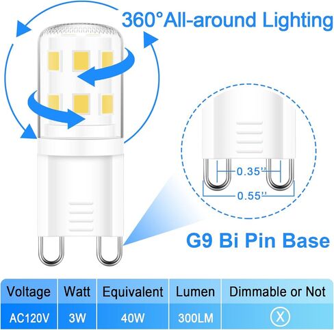 4 Pack G9 LED Bulb, 40 watt Halogen Replacement, Warm White 2700K, Non-dimmable T4 LED Bulb, G9 Bi Pin Base, 120V Small Light Bulbs for Chandelier, Bathroom Vanity Light Fixture in Saudi Arabia