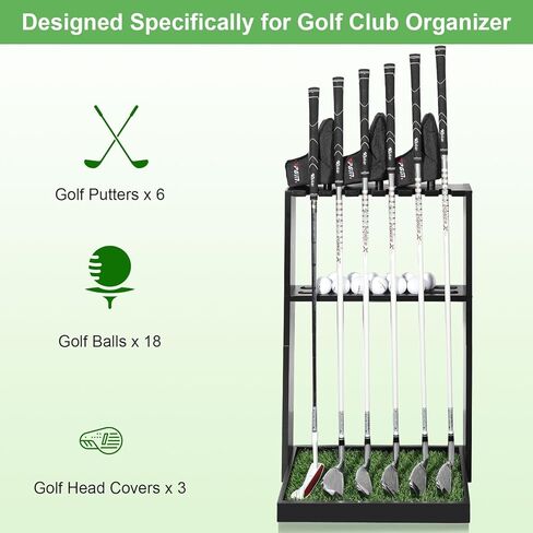 حامل نادي الجولف، حامل نادي الجولف الخشبي الفاخر لـ 6 نوادي جولف، 18 كرة جولف، 3 أغطية مضرب تخزين، رف عرض على الأرض بحامل مضرب الجولف، منظم جولف لمرآب نادي المنزل الداخلي in Kuwait