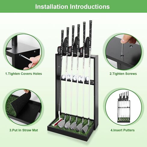 حامل نادي الجولف، حامل نادي الجولف الخشبي الفاخر لـ 6 نوادي جولف، 18 كرة جولف، 3 أغطية مضرب تخزين، رف عرض على الأرض بحامل مضرب الجولف، منظم جولف لمرآب نادي المنزل الداخلي in Kuwait