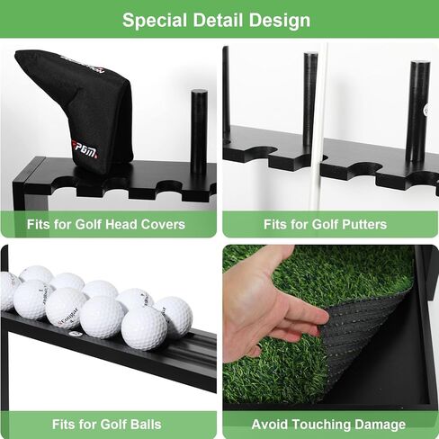 حامل نادي الجولف، حامل نادي الجولف الخشبي الفاخر لـ 6 نوادي جولف، 18 كرة جولف، 3 أغطية مضرب تخزين، رف عرض على الأرض بحامل مضرب الجولف، منظم جولف لمرآب نادي المنزل الداخلي in Kuwait