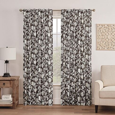 Waverly Stencil Vine Rod Pocket Single Panel Privacy Window Treatment Living Room, 52" x 63", Linen in Saudi Arabia