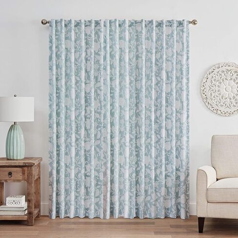 Waverly Stencil Vine Rod Pocket Single Panel Privacy Window Treatment Living Room, 52" x 63", Linen in Saudi Arabia