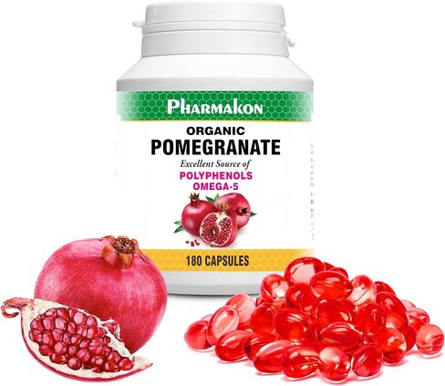 PHARMAKON Organic Pomegranate Extract, Highly Bioavailable Softgels, Full Spectrum Contains Polyphenols + Omega 5 (90 Count) in Saudi Arabia