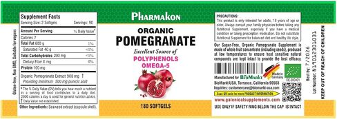 PHARMAKON Organic Pomegranate Extract, Highly Bioavailable Softgels, Full Spectrum Contains Polyphenols + Omega 5 (90 Count) in Saudi Arabia