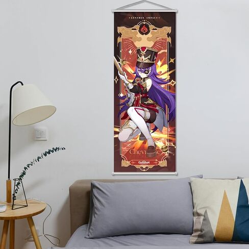 Rainteam Genshin Impact Poster Game Hanging Wall Art Artistic Canvas Genshin Character Posters with Rods for Living Room Bedroom Decor(27.5 inch x 10 inch) (Arlecchino) in Saudi Arabia