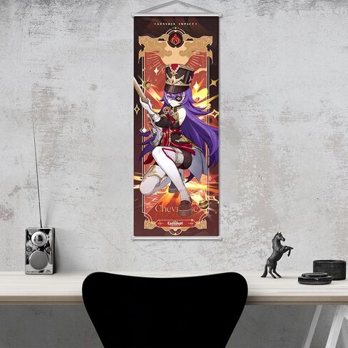 Rainteam Genshin Impact Poster Game Hanging Wall Art Artistic Canvas Genshin Character Posters with Rods for Living Room Bedroom Decor(27.5 inch x 10 inch) (Arlecchino) in Saudi Arabia