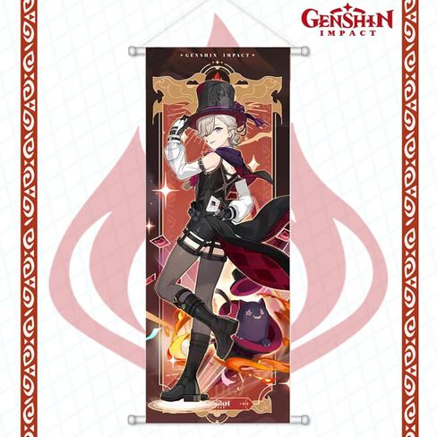 Rainteam Genshin Impact Poster Game Hanging Wall Art Artistic Canvas Genshin Character Posters with Rods for Living Room Bedroom Decor(27.5 inch x 10 inch) (Arlecchino) in Saudi Arabia