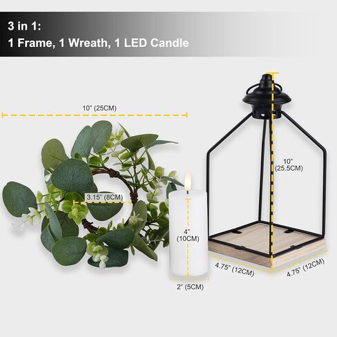 Rhytsing Harvest and Thanksgiving Table Centerpieces, H 10 Inches Decorative Lantern with Real Wax Orange LED Candle and Fall Candle Ring, Battery Metal Hanging Lanterns with Timer for Autumn in Saudi Arabia