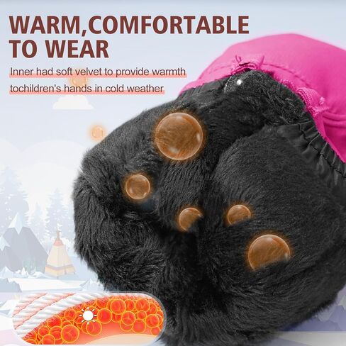 Andake Kids Ski Mittens Gloves with Long Cuff Waterproof Winter Warm Snow Gloves for Toddler Baby Girls and Boys in Kuwait