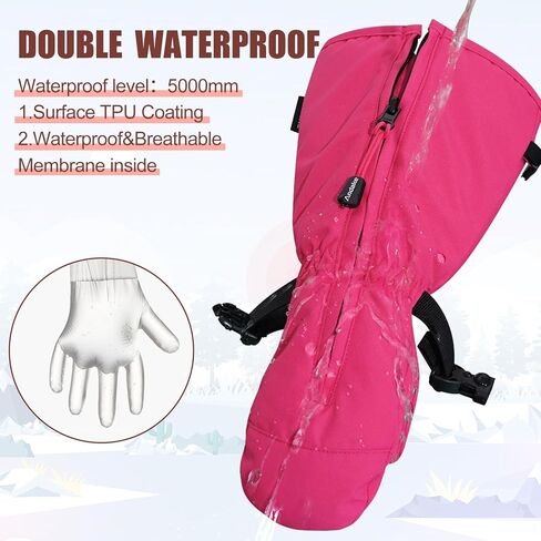 Andake Kids Ski Mittens Gloves with Long Cuff Waterproof Winter Warm Snow Gloves for Toddler Baby Girls and Boys in Kuwait
