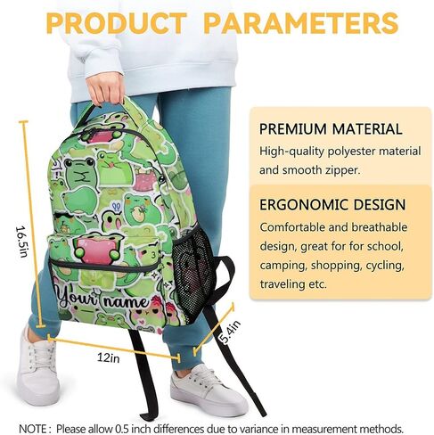 Frog Backpack with Lunch Box And Pencil Case, Set of 3 Cute Bookbag for Girls Boys, Lightweight Large Capacity School Bag in Saudi Arabia