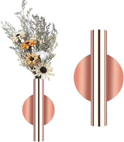 2 pcs Wall Flower Vase Tube Metal Flower Vase, Wall-Mounted Flower Tube for Flower Display,Modern Dried Flower Holder Wall Decoration for Porch Home Office Included Adhesive Material (Gold-Love) in Saudi Arabia