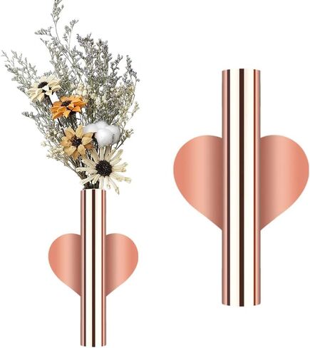 2 pcs Wall Flower Vase Tube Metal Flower Vase, Wall-Mounted Flower Tube for Flower Display,Modern Dried Flower Holder Wall Decoration for Porch Home Office Included Adhesive Material (Gold-Love) in Saudi Arabia