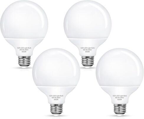 G25 LED لمبات الإضاءة الغرور، 100W LED لمبة كروية مكافئة، 9W LED لمبات الغرور للحمام، 5000K ضوء النهار الأبيض 900LM، E26 قاعدة مستديرة مرآة ماكياج أضواء الحمام لمبة الإضاءة الديكور، 4 حزمة in Kuwait