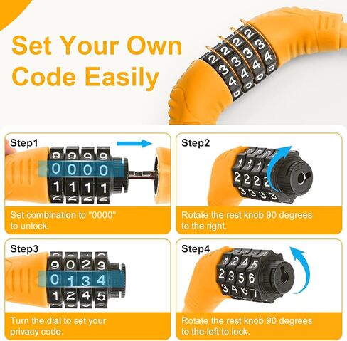قفل كابل الدراجة مكون من 4 أرقام قابلة لإعادة الضبط للأطفال، مجموعة قفل كابل الدراجة، 15.7 بوصة طول 0.43 بوصة، أقفال دراجة مضادة للسرقة، قفل سكوتر إلكتروني للدراجات الإلكترونية، سكوتر للأطفال، فولاذ PVC أزرق in Kuwait