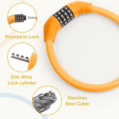 قفل كابل الدراجة مكون من 4 أرقام قابلة لإعادة الضبط للأطفال، مجموعة قفل كابل الدراجة، 15.7 بوصة طول 0.43 بوصة، أقفال دراجة مضادة للسرقة، قفل سكوتر إلكتروني للدراجات الإلكترونية، سكوتر للأطفال، فولاذ PVC أزرق in Kuwait