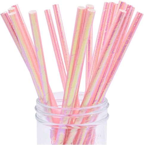 100Pack Gold Foil Paper Straws, Disposable Metallic Gold Drinking Straw Biodegradable Cocktail Straws for Birthday, Wedding, Party Supplies, 6*197 mm in Saudi Arabia