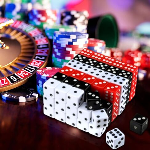 Poen 150 Packs Standard Game Dices 16mm Casino Theme Party Dice Acrylic D6 Dice Bulk Casino Dice for Casino Theme Party Board Games Vegas Birthday Party Supply(Black, Red, White,Square Corner) in Saudi Arabia