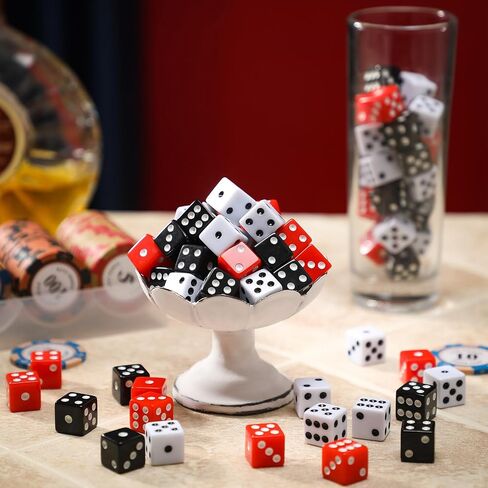 Poen 150 Packs Standard Game Dices 16mm Casino Theme Party Dice Acrylic D6 Dice Bulk Casino Dice for Casino Theme Party Board Games Vegas Birthday Party Supply(Black, Red, White,Square Corner) in Saudi Arabia