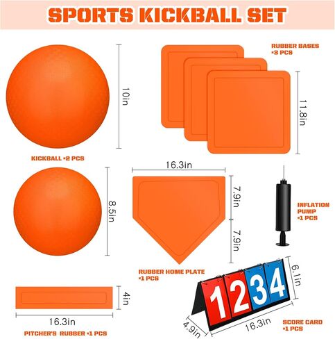 Jenaai 9 Pieces Sports Kickball Set Include 2 Pieces Kickball 5 Pieces Bases Flip Scoreboard and Pump for Boys and Girls Basketball Football Baseball Tennis Games in Saudi Arabia