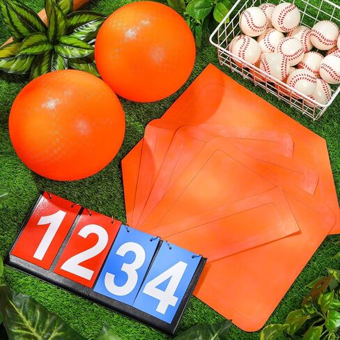 Jenaai 9 Pieces Sports Kickball Set Include 2 Pieces Kickball 5 Pieces Bases Flip Scoreboard and Pump for Boys and Girls Basketball Football Baseball Tennis Games in Saudi Arabia