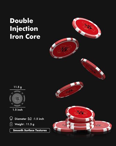 Poker Chips with Denominations, 300-pcs 11.5g Weighted Numbered Casino Chips Set, 5 Dice, 2 Decks with Compact Aluminum Case for Texas Hold'em, Blackjack, Age 8 and Plus in Saudi Arabia