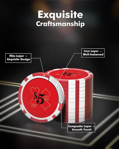 Poker Chips with Denominations, 300-pcs 11.5g Weighted Numbered Casino Chips Set, 5 Dice, 2 Decks with Compact Aluminum Case for Texas Hold'em, Blackjack, Age 8 and Plus in Saudi Arabia