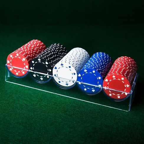 QWORK Acrylic Poker Chip Tray with Cover - Each Holds 100 Chips, Clear, 5 Trays Set for Casino, Tournaments, Casino Poker Chip Tray Rack in Saudi Arabia