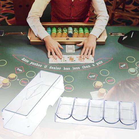 QWORK Acrylic Poker Chip Tray with Cover - Each Holds 100 Chips, Clear, 5 Trays Set for Casino, Tournaments, Casino Poker Chip Tray Rack in Saudi Arabia