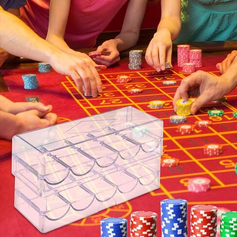QWORK Acrylic Poker Chip Tray with Cover - Each Holds 100 Chips, Clear, 5 Trays Set for Casino, Tournaments, Casino Poker Chip Tray Rack in Saudi Arabia