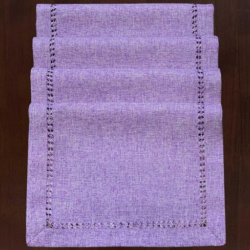 Grelucgo Solid Farmhouse Rustic Hemstitched Lavender Lilac Light Purple Table Runner (14 x 60 Inches) in Saudi Arabia