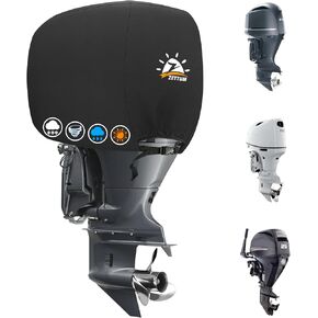 Outboard Motor Cover, 600D Boat Motor Cover Waterproof & Heavy Duty, Fade-Resistant Boat Engine Cover - Fit for Motor 115-225 HP, Black