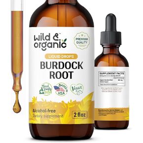 Wild & Organic Burdock Root Tincture - Antioxidants Supplement w/Burdock Root Extract - Burdock Root for Detox Cleanse for Men and Women - Alcohol-Free Burdock Root Liquid for Digestive Health - 4 oz