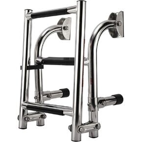 Artilife Stainless Steel Boat Ladder,Boat Foldable Stainless Steel 3 Step Ladder Marine Pontoon Ladder Polished 2 + 1 Step with Rubber Grip & Mounting Screws