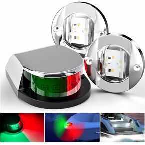 PSEQT Boat Navigation Lights LED Waterproof Marine Bow Stern Side Interior Deck Transom Lights w/Chrome bezels for Pontoon Fishing Small Bass Boat Yacht Kayak (1Pcs Red and Green, 2Pcs White)