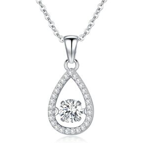 Moissanite Diamond Dancing Diamond Necklace for Women 18K Gold Plated Sterling Silver Moissanite Floating Diamond Pendant Necklace Birthday Christmas Gifts for Her Wife Girlfriend, 18+2 Inch