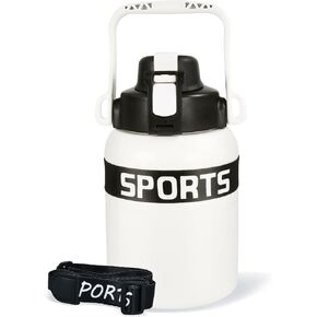 38oz Insulated Water Bottle With Straw, Stainless Steel Sports Water Bottles with Handle and Strap, Double Wall Vacuum Thermal Water Bottle for Travel