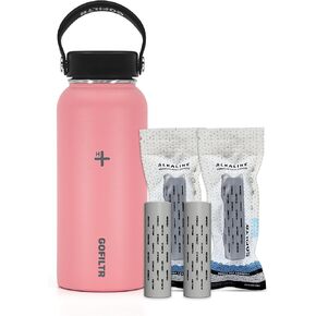 32 oz Alkaline Water Bottle + 2 Alkaline Water Infusers 9.5 pH/Insulated Water Bottle That Creates Alkaline Water/Sport Water Jug, Color: Raspberry