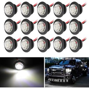 Linkstyle 15pcs 3/4'' Amber Round Marker Lights, 12v Waterproof Side Marker Indicators, for Trailer Truck RV Bus Caravan