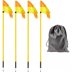 5FT Soccer Corner Flags for Soccer Field Set of 4,Soccer Flags Agility Poles Soccer Training Poles,Spring Loaded Adjustable Speed and Agility Training Equipment With Storage Bag