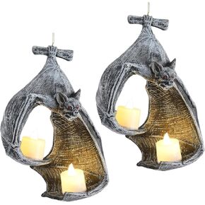 Firlar Bat Wall Tealight Holder,Decorative Black Bat Statue Candle Holders Halloween Hanging Decoration,Unique Delicate Gothic Wall Sconce for Home Office Garden Garden Resin Craft Decor