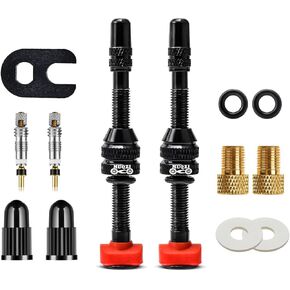 Tubeless Presta Valve Stem Kit, Bicycle Tubeless Valve Stem with Bicycle Valve Adapter with Valve Core Remover Tool and Valve Stem Caps, Red(40mm)