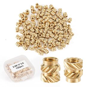 120pcs Threaded Insert, 6-32 x 6.35 x 5.33mm 3D Printing Brass Nuts Knurled Brass Nuts Female Thread Knurled Heat Embedment Nut for 3D Printing Parts Loptop Automotive Plastic Shell