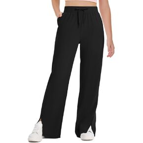 Haloumoning Girls Wide Leg Yoga Pants Kids Dry Fit Drawstring Side Slit Trouser Pants 5-14 Years