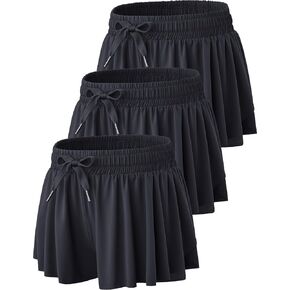 3 Pack Womens Flowy Running Shorts, 2-in-1 Butterfly Skirts with Shorts Underneath Spandex Athletic Casual Gym Workout Lounge