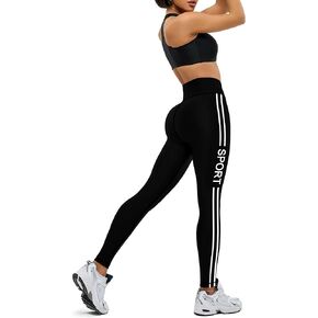Women's Casual Sports Leggings High Waist Stretch Control Tummy Workout Running Fashion Side Stripe Print Yoga Pants